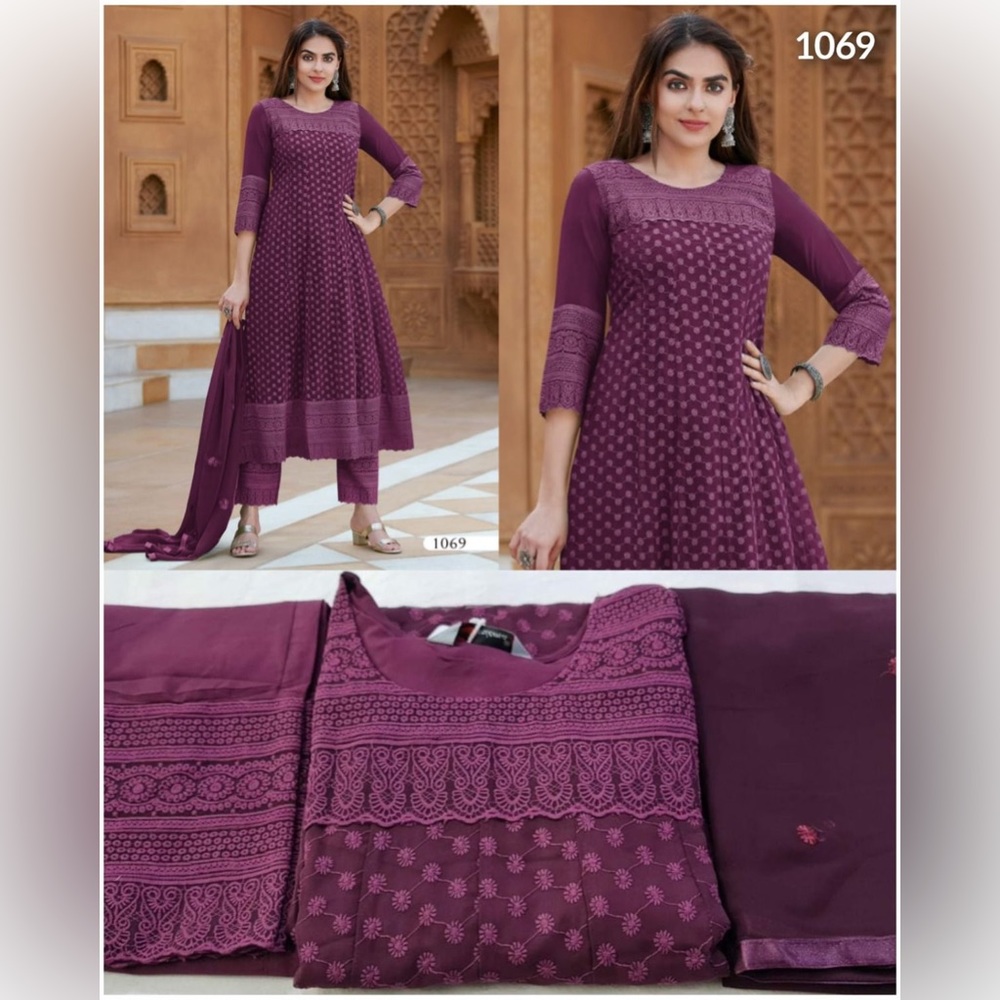Georgette Anarkali Chikan Kurti with bottom and dupatta